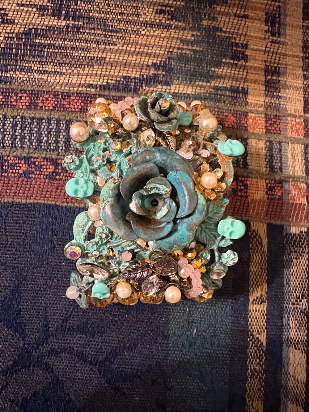 Betsey Johnson Turquoise Floral Statement Bracelet with Pearls & Crystals